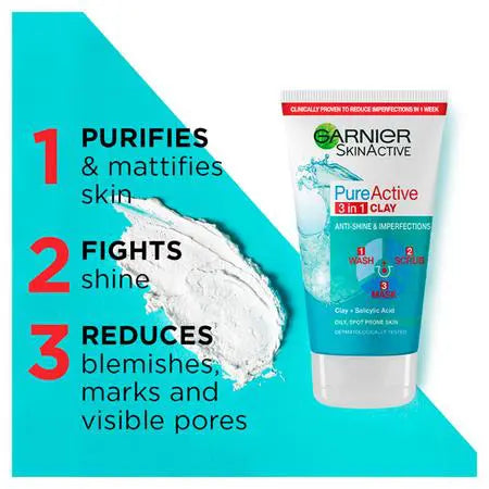 GARNIER PURE ACTIVE CLEANSER 3 IN 1 WASH
